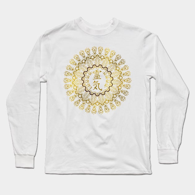 Reiki Healing Symbols in gold mandala Long Sleeve T-Shirt by Nartissima